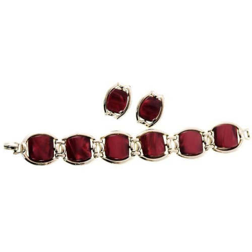 Vintage Red Pearl Lucite Bracelet & Matching Earrings 1950s