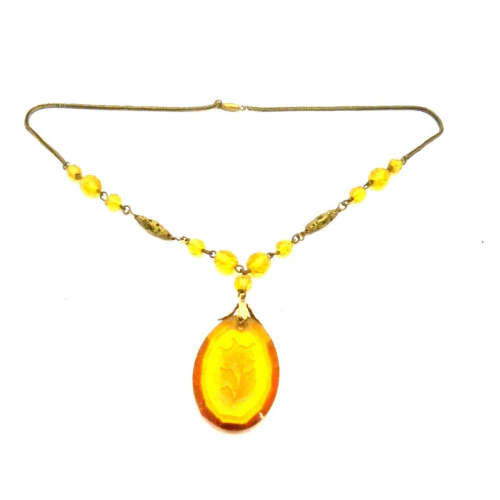 Vintage Amber Glass & Brass Necklace Downton Abbey 1920s Era