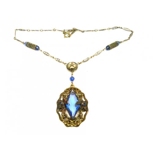 Vintage Necklace Blue Glass Downton Abbey Early 1920s