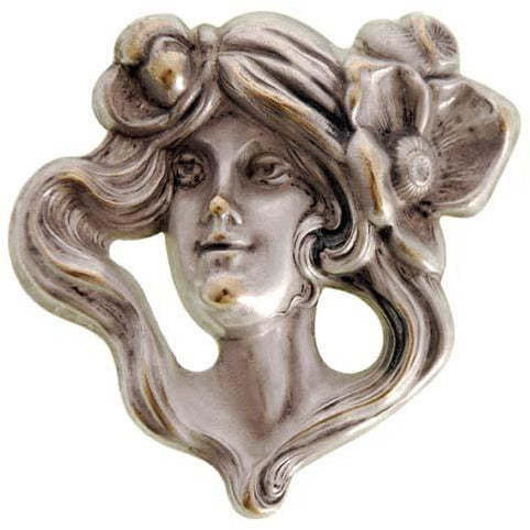 Antique Repoussé Brooch Unger Bros. Art Nouveau Ladies Figural Floral Silver Plated
