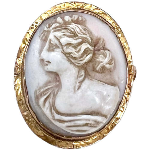 Victorian Shell Cameo Brooch/Pendant Womens Head Profile In 10K Gold Frame