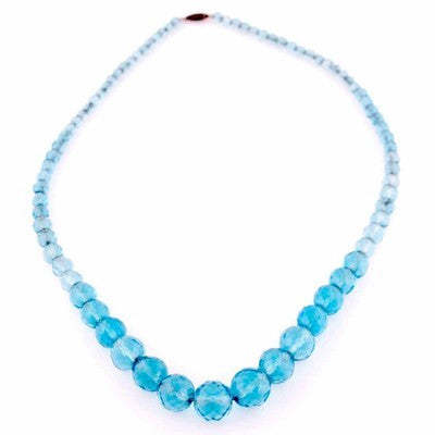 Vintage Aqua Crystal Necklace 22  Graduated Beads 1940S