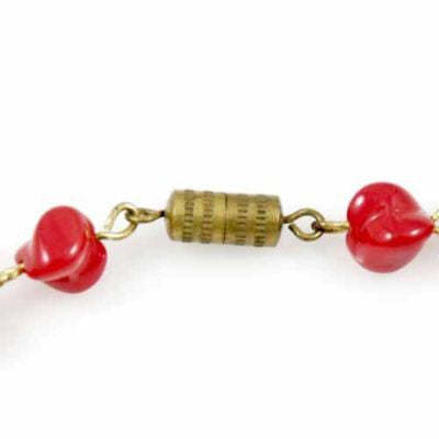 Vintage Glass Necklace Red Oblique Beads 1940S 15 