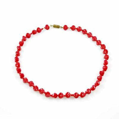 Vintage Glass Necklace Red Oblique Beads 1940S 15 