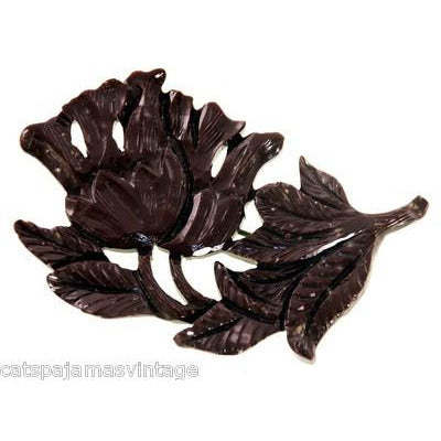 Vintage Carved Celluloid Brooch Unusual Brown Flower 1930s