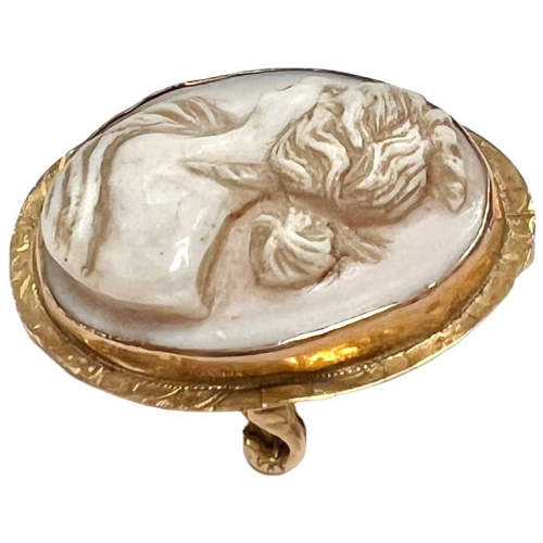 Victorian Shell Cameo Brooch/Pendant Womens Head Profile In 10K Gold Frame