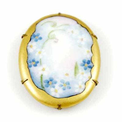 Victorian Hand-Painted Porcelain Floral Brooch Large