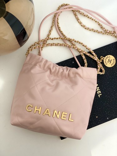 (Authentic Quality) Chanel Mini 22Bag 23cm Cow Leather Handmade In Light Pink