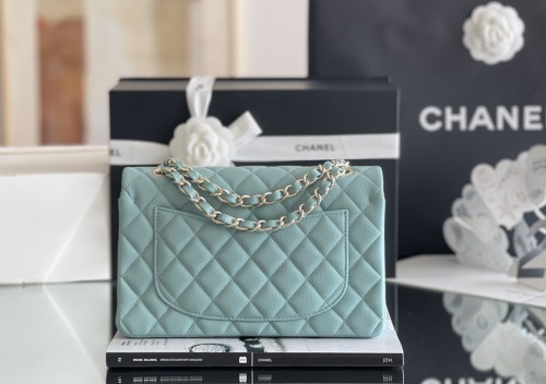 (Authentic Quality)Chanel Classic Flap Inside Stitch Small Size 23 Caviar Leather In Mint Green