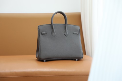 Hermes Birkin 25 Togo Leather Handmade Bag In Gris Etain