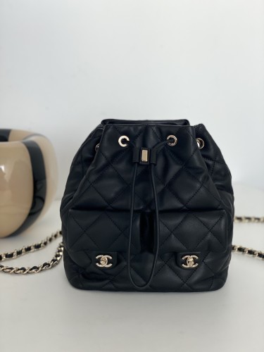 Chanel 23B Backpack 22cm Cow Leather Handmade In Black