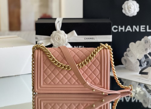 (Authentic Quality)Chanel Leboy Medium Size 25 Caviar Leather In Shrimp Pink
