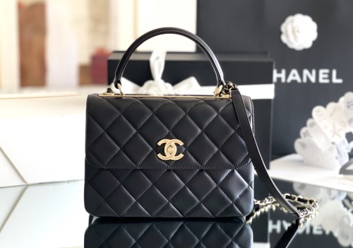 Chanel Trendy CC 25cm Lamb Leather In Black