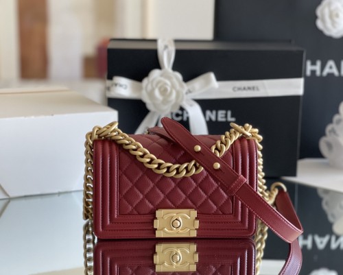 (Authentic Quality)Chanel Leboy Small Size 20 Caviar Leather In Win Red