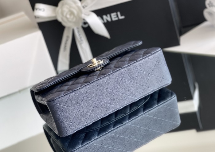 Chanel Classic Flap Outside Stitch Small Size 23 Soft Caviar Leather In Dark Blue