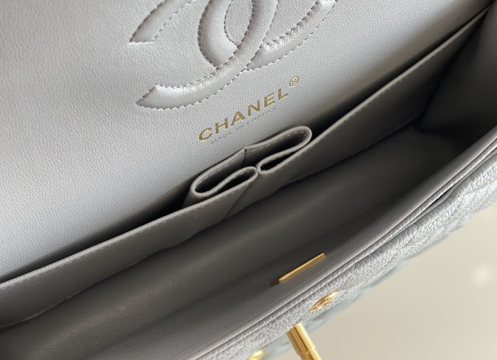 Chanel Classic Flap Outside Stitch Medium Size 25.5 Smooth Caviar Leather In Grey