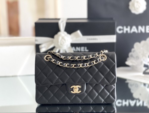 Chanel Classic Flap Inside Stitch Small Size 23 Caviar Leather In Black