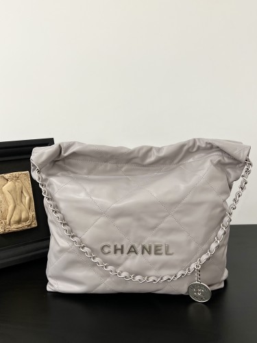 Chanel 22Bag Small 35 Cow Leather Handmade In Light Grey