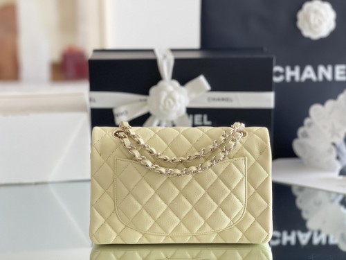 (Authentic Quality)Chanel Classic Flap Inside Stitch Small Size 23 Caviar Leather In Yelliow