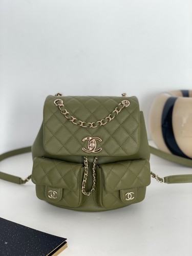 (Authentic Quality) Chanel 23A Duma Backpack Size 17 Handmade In Green
