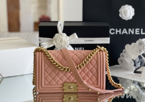 (Authentic Quality)Chanel Leboy Medium Size 25 Caviar Leather In Shrimp Pink