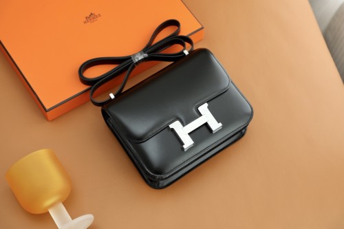 Hermes Constance 19 Box Leather Handmade Bag In Black
