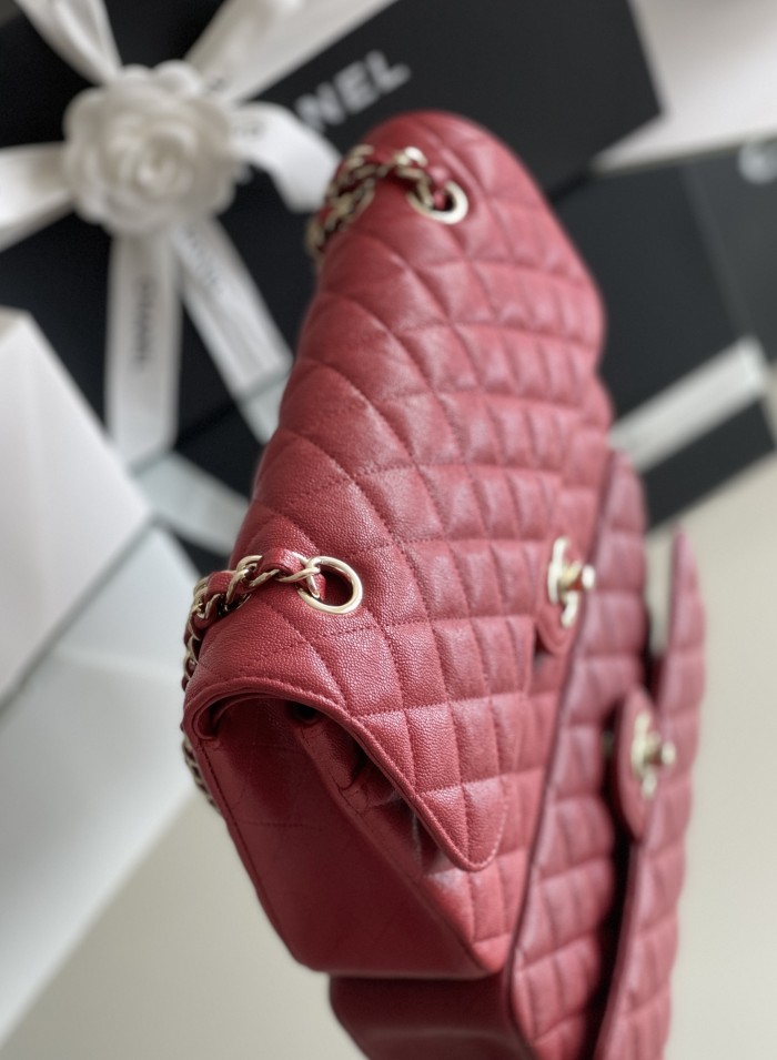 (Authentic Quality)Chanel Classic Flap Outside Stitch Medium Size 25.5 Soft Caviar Leather In Red