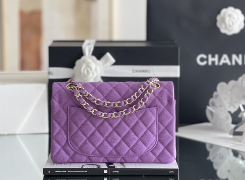 (Authentic Quality)Chanel Classic Flap Inside Stitch Small Size 23 Caviar Leather In Purple