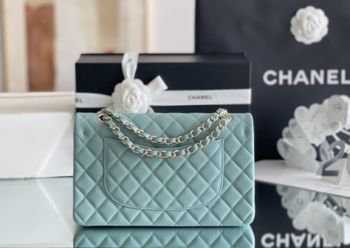 (Authentic Quality)Chanel Classic Flap Inside Stitch Medium Size 25.5 Caviar Leather In Mint Green