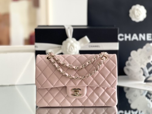 (Authentic Quality)Chanel Classic Flap Inside Stitch Small Size 23 Caviar Leather In Sakura Pink