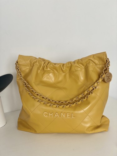 (Authentic Quality) Chanel 22Bag Medium 39 Cow Leather Handmade In Yellow