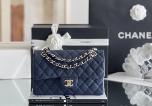 (Authentic Quality)Chanel Classic Flap Inside Stitch Small Size 23 Caviar Leather In Dark Blue