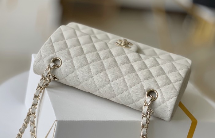 Chanel Classic Flap Medium Size 25.5 Caviar Leather In Off-White