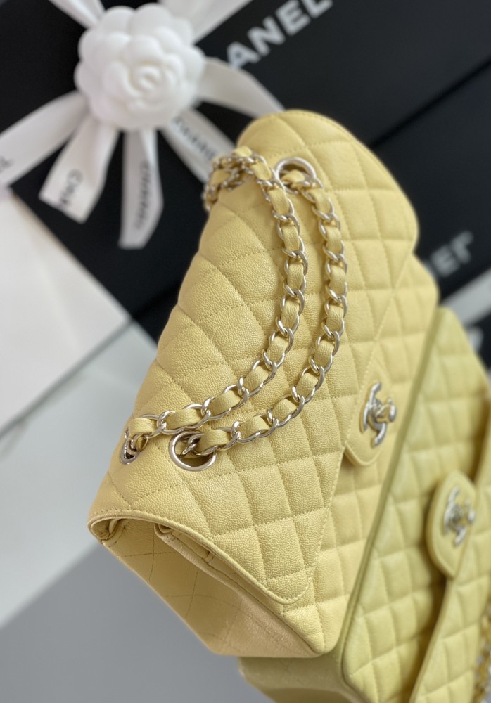 (Authentic Quality)Chanel Classic Flap Small Size 23 Soft Caviar Leather In Yellow