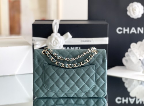 (Authentic Quality)Chanel Classic Flap Inside Stitch Small Size 23 Caviar Leather In Grey Blue