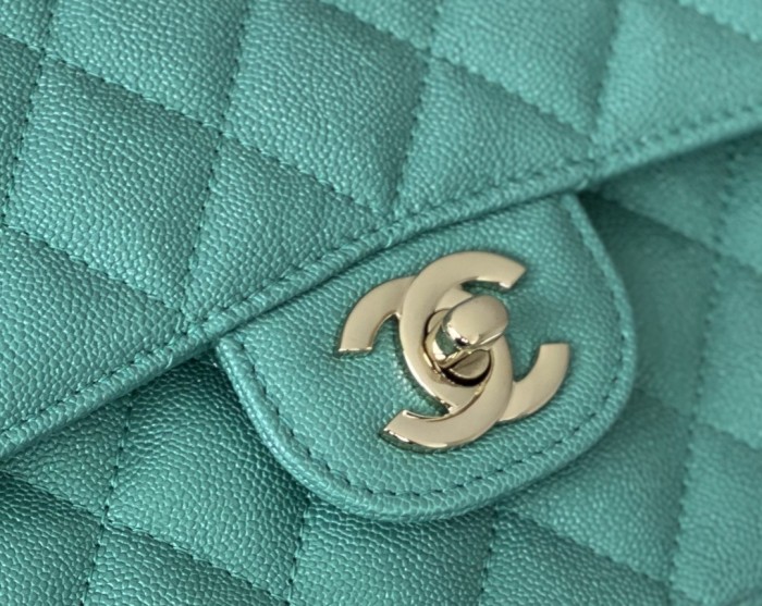 (Authentic Quality)Chanel Classic Flap Small Size 23 Soft Caviar Leather In Pearl Green