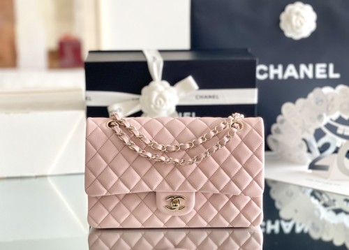 (Authentic Quality)Chanel Classic Flap Inside Stitch Medium Size 25.5 Caviar Leather In Sakura Pink