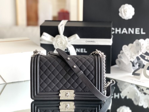 Chanel Leboy Medium Size 25 Caviar Leather In Dark Grey