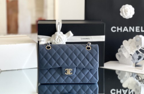 (Authentic Quality)Chanel Classic Flap Inside Stitch Small Size 23 Caviar Leather In Jean Blue