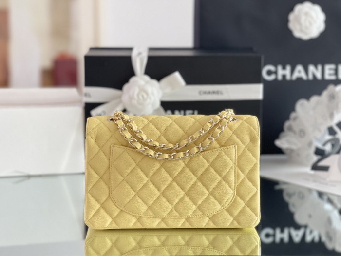 (Authentic Quality)Chanel Classic Flap Small Size 23 Soft Caviar Leather In Yellow