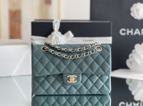 (Authentic Quality)Chanel Classic Flap Inside Stitch Small Size 23 Caviar Leather In Grey Blue