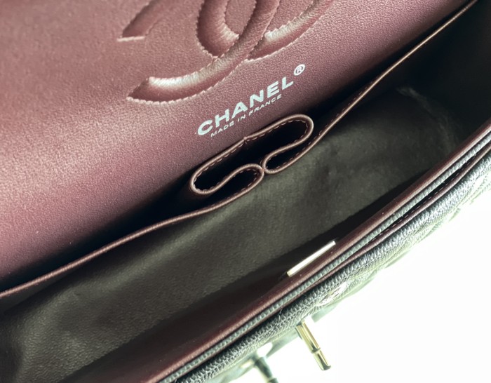 Chanel Classic Flap Inside Stitch Medium Size 25.5 Caviar Leather In Black