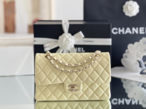 (Authentic Quality)Chanel Classic Flap Inside Stitch Small Size 23 Caviar Leather In Yelliow