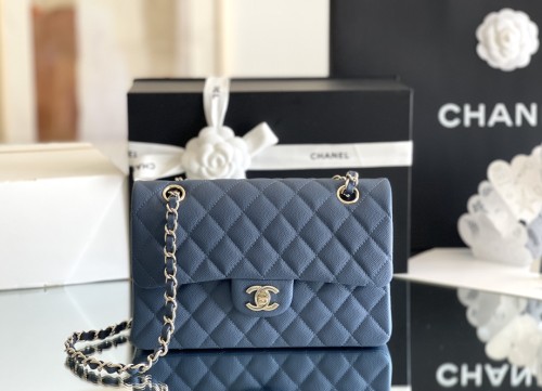 (Authentic Quality)Chanel Classic Flap Inside Stitch Small Size 23 Caviar Leather In Jean Blue