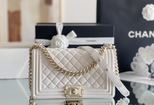 Chanel Leboy Medium Size 25 Caviar Leather In White