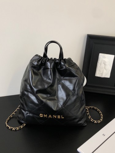 Chanel 22Bag Backpack Big 40 Cow Leather Handmade In Black