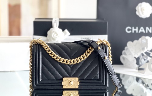 Chanel Leboy V Line Medium Size 25 Caviar Leather In Black