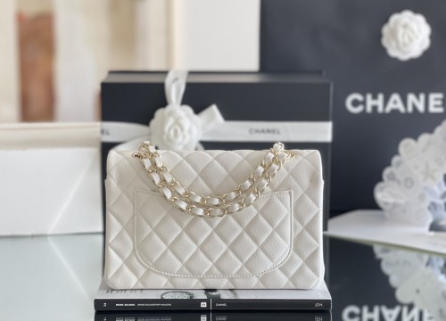 Chanel Classic Flap Inside Stitch Small Size 23 Caviar Leather In Pure White