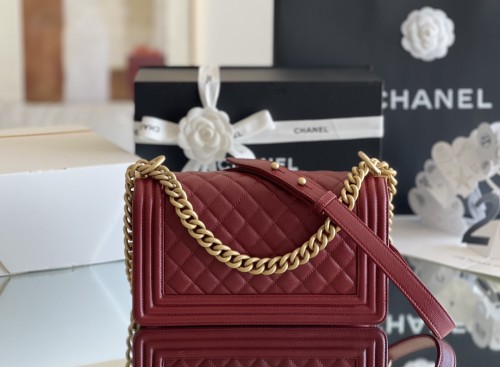 (Authentic Quality)Chanel Leboy Medium Size 25 Caviar Leather In Win Red