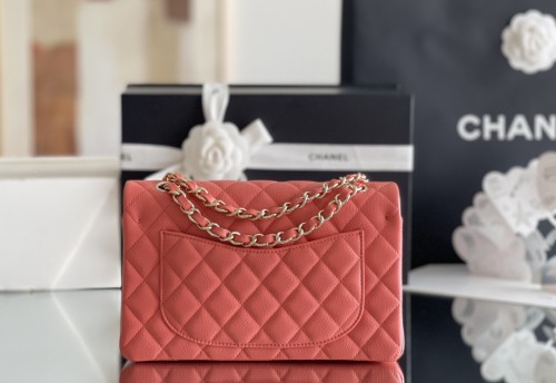 (Authentic Quality)Chanel Classic Flap Inside Stitch Small Size 23 Caviar Leather In Watermelon Red